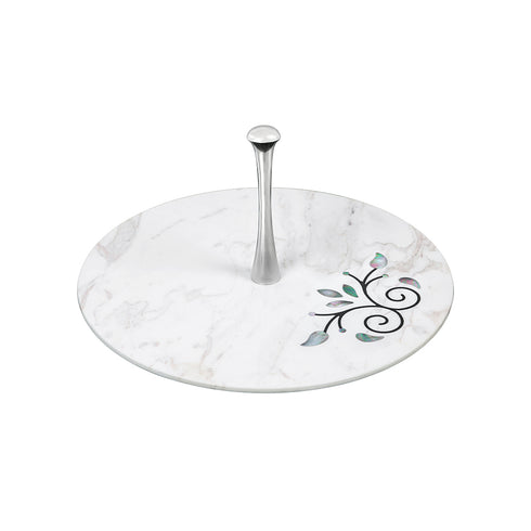 White Marble Tier Tray with Floral Motif